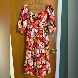 Vince Camuto Red and Pink Floral Long Sleeve Dress